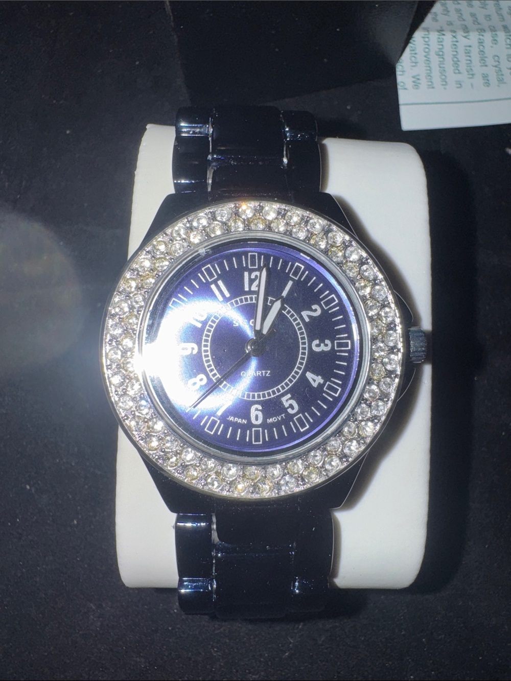 NWT Scoop Women's Fashion Crystal Bezel Quartz Watch - Blue